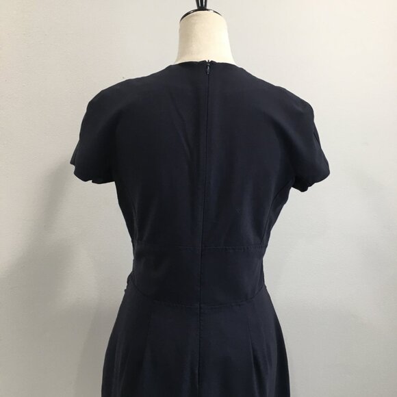 MM LAFLEUR Dark Blue Italian Wool Blend V Neck Short Sleeve Sheath/Shift Dress - Picture 11 of 14